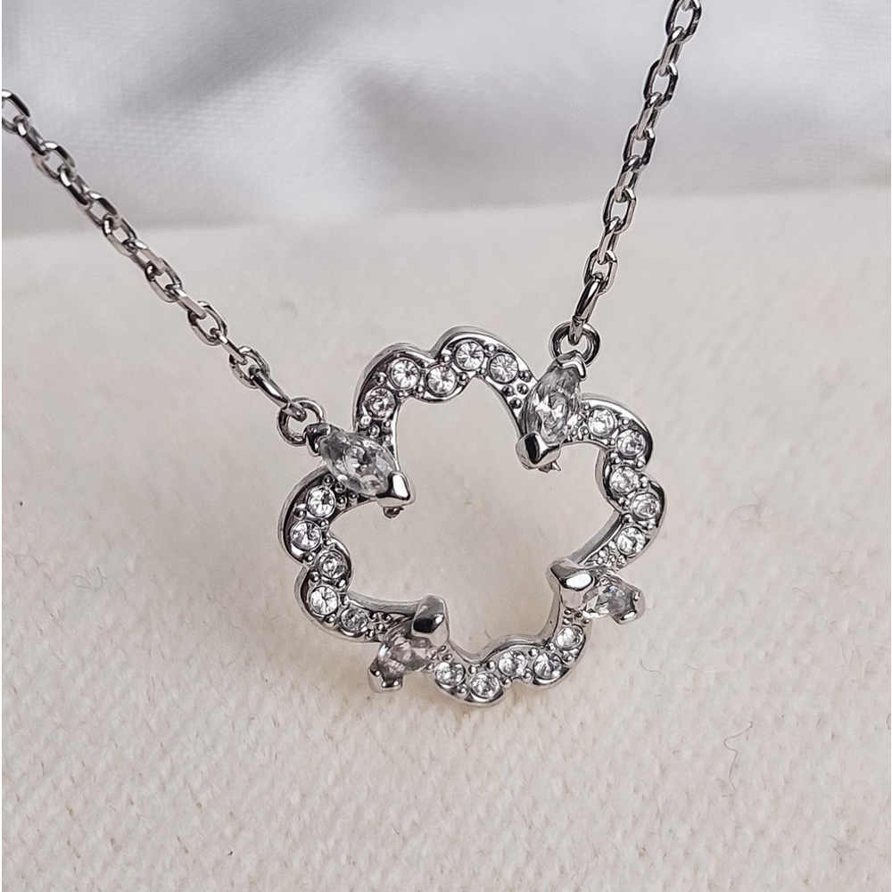 Swarovski Clover Pendant Necklace, Surgical Steel Neckalce with Crystals